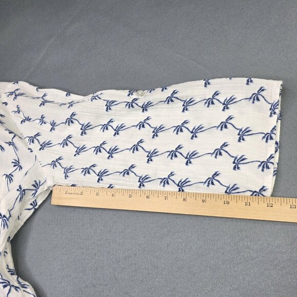 Talbots Tunic Shirt Womens M White Blue Palm Print Pockets Coverup Tropical - Picture 10 of 11